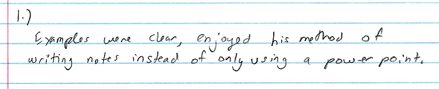 Handwritten student feedback